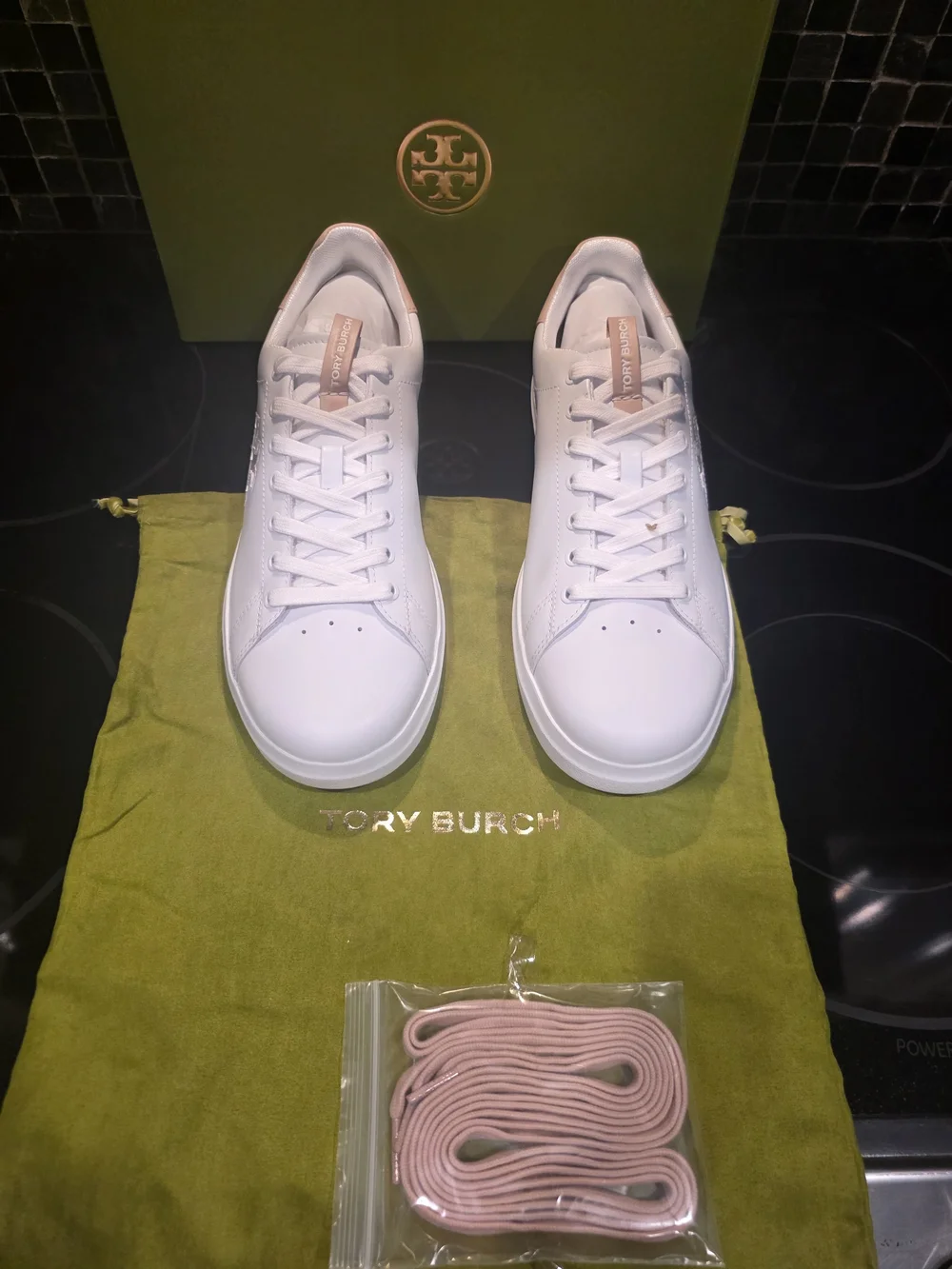 Tory Burch Howell Court White Sneakers with Blush Pink - Picture 3 of 6